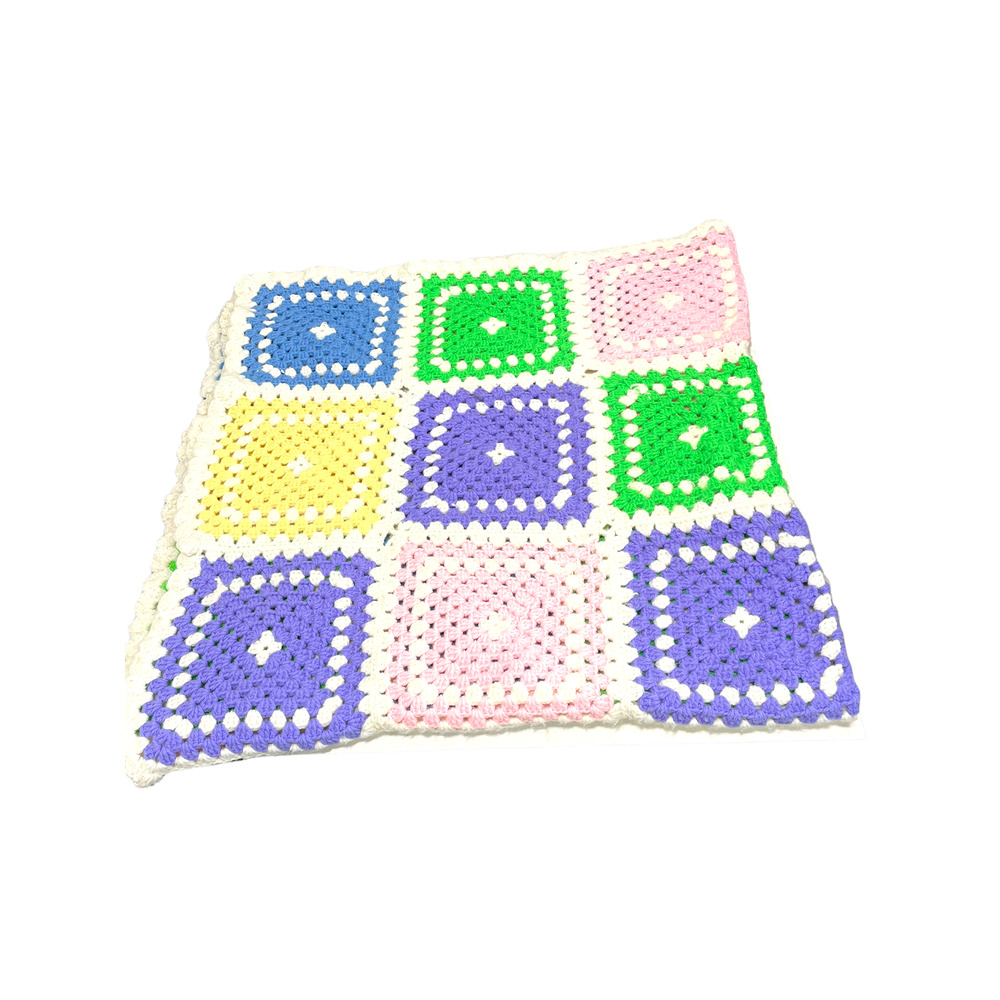Vintage Handmade Afghan Throw Blanket Bright Pastel Colors